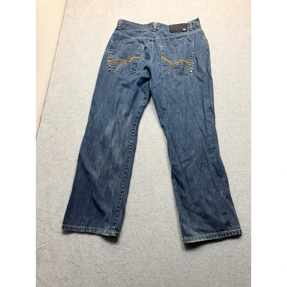 Ecko Unltd Mens Blue Denim Jeans Straight Relaxed Fit Streetwear Size 34x31